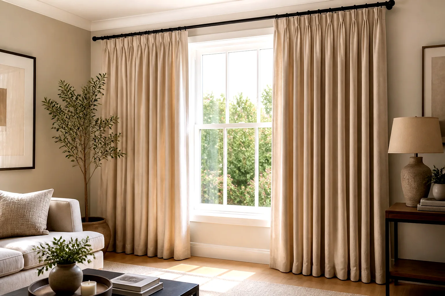 Made-to-measure curtains in a living room