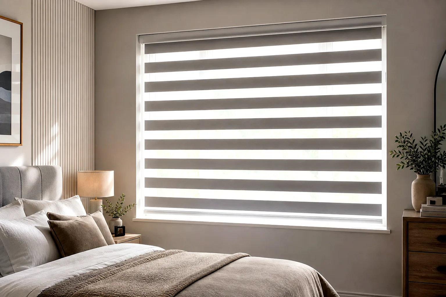 Day and night blinds in a UK bedroom