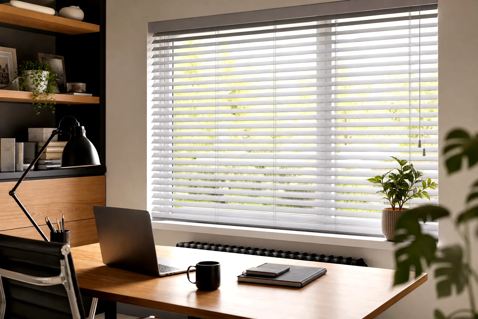 Venetian blinds in a UK home office