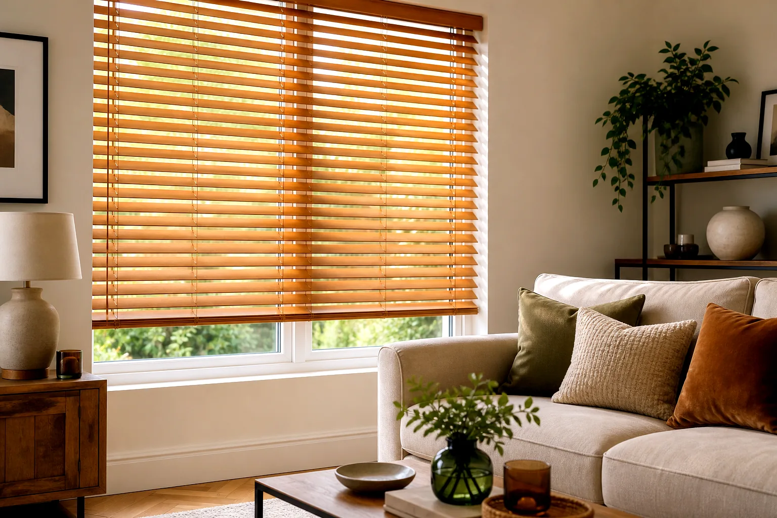 Wooden blinds in a stylish living room