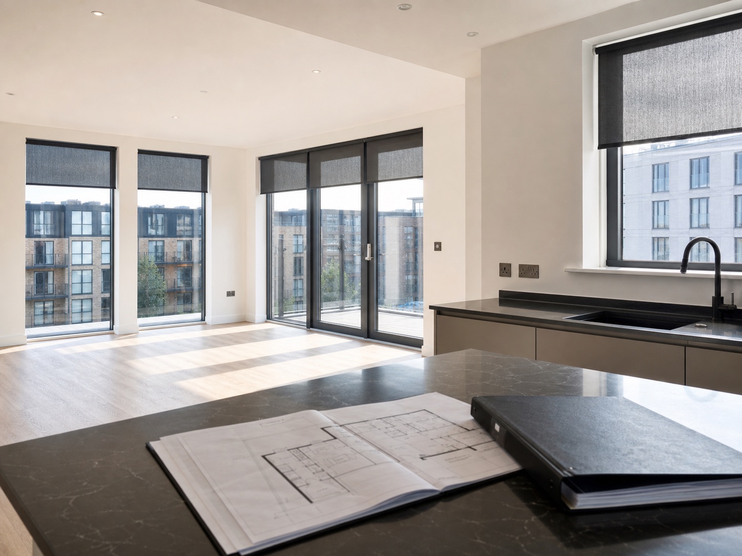 Modern apartment development with commercial blinds fitted