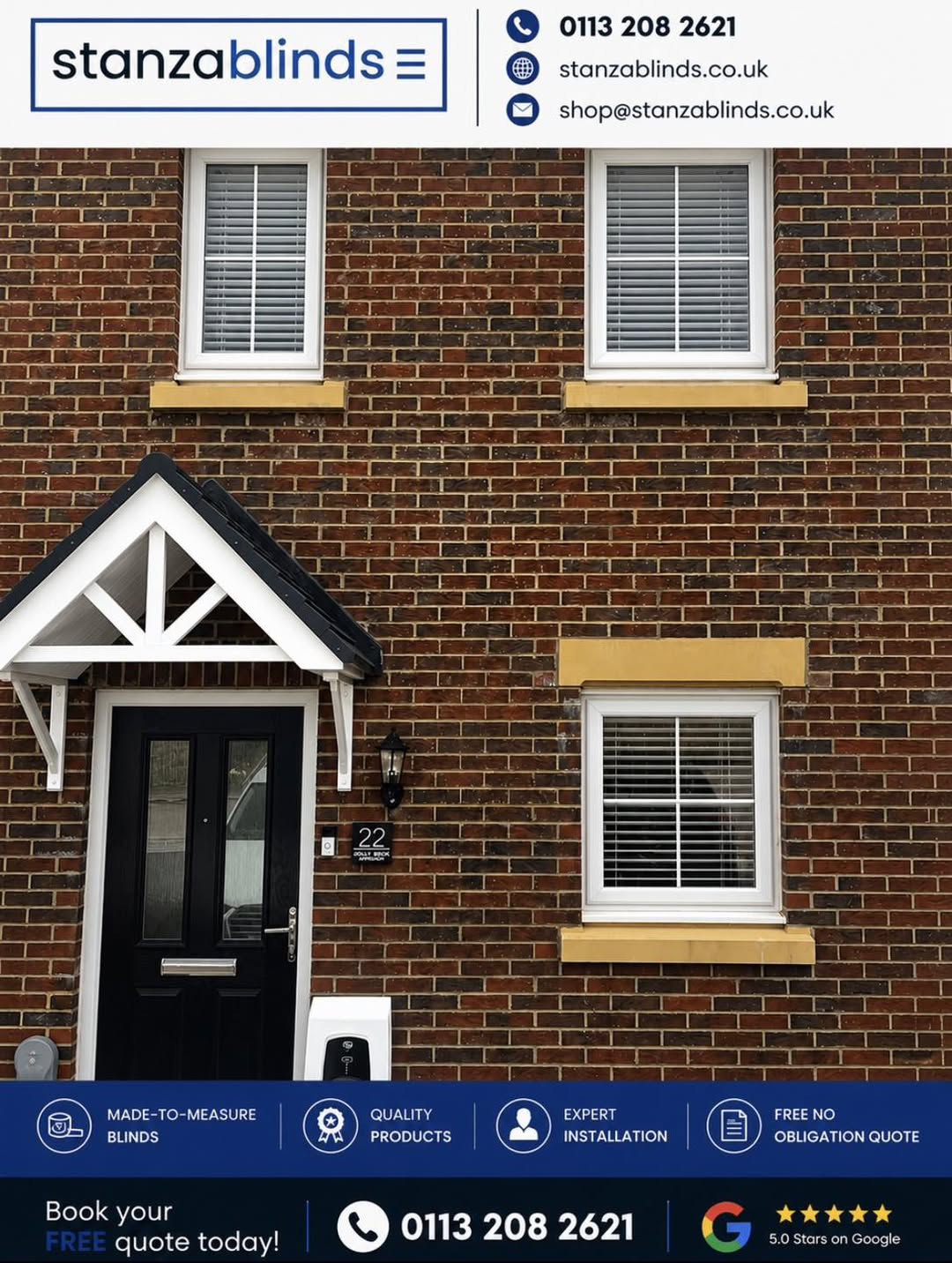 Stanza Blinds Facebook post showing Castleford wood Venetian blinds