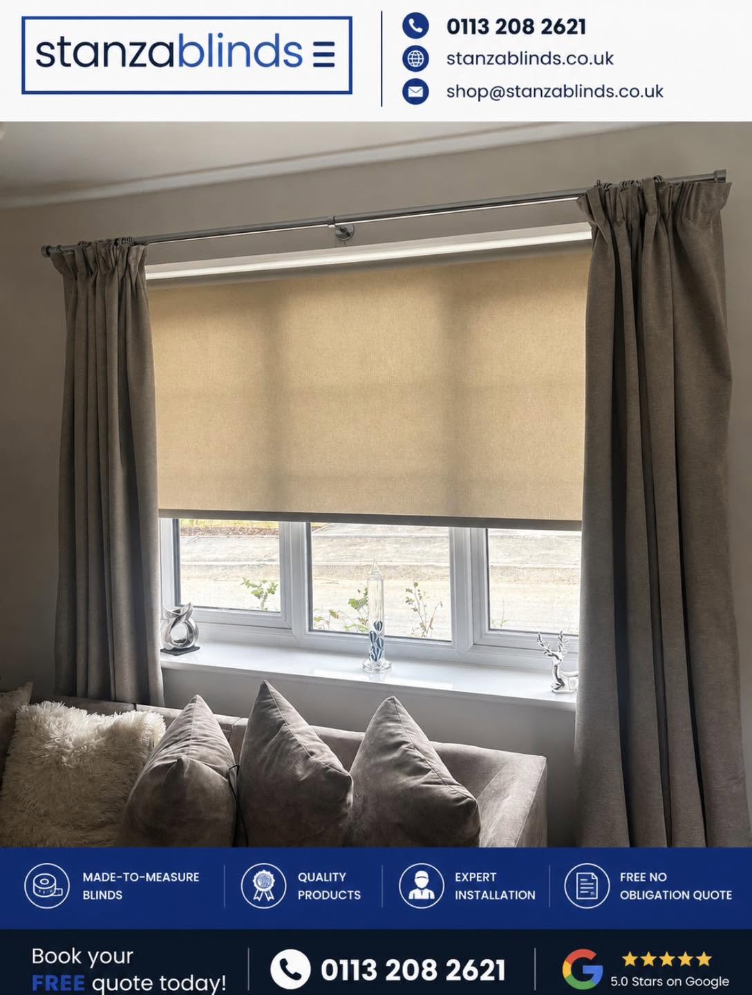 Stanza Blinds Facebook post showing a Normanton new build blind installation
