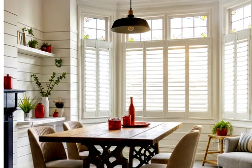 Cafe style shutters in a dining room