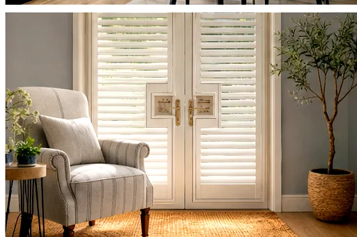 French door shutters in a bright room