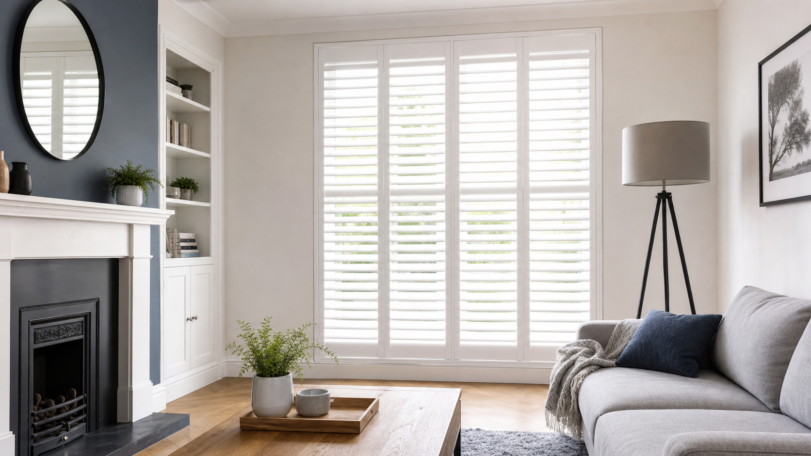 Full height shutters in a living room