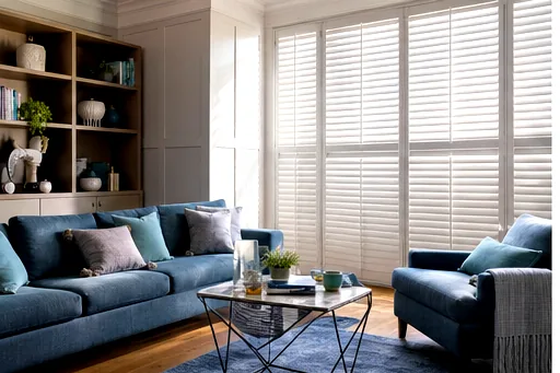 Full height shutters in a living room