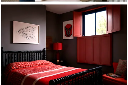 Solid panel shutters in a warm bedroom
